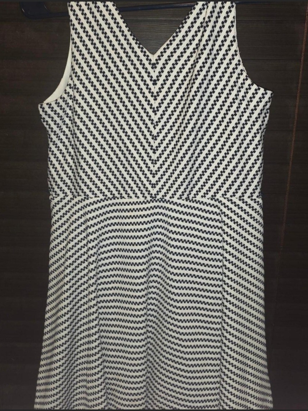 Knitworks Navy and White Chevron V-Neck Sleeveless Dress